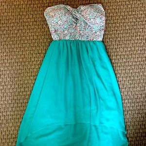 Italian Strapless High Low Floral Dress